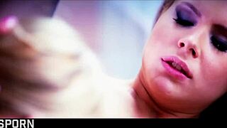 two blonde girls share intimate moments with dildo play