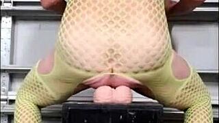 Yellow Bodystocking Dildo Stretches My Ass Deep!