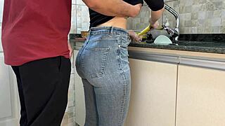 Kitchen Maid's Bubble Butt Drench in Cum Over Jeans
