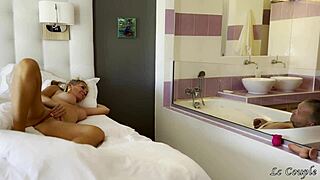 Blonde Milf Wife Moans Riding Dildo On Glass As Husband Jerks Furiously