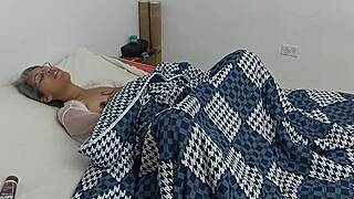 surprising skinny tattoo babe masturbating deep in her bed sheets