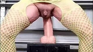 Yellow Bodystocking Dildo Stretches My Ass Deep!