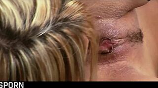 two blonde girls share intimate moments with dildo play