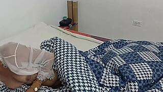 surprising skinny tattoo babe masturbating deep in her bed sheets