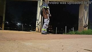 BLACK Uniform Street Masturbation Frenzy Explodes!