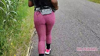 Ebony Prostitute Big Ass Runs in Leggings Forest