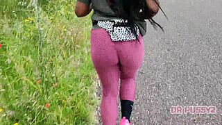 Ebony Prostitute Big Ass Runs in Leggings Forest