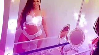 tanned brunette queen bee in sexy lingerie records steamy private videos