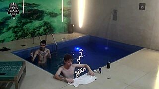 friends dive into motel pool threesome fun