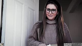 brunette virgin begs for first pussy licking orgasm