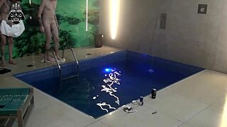 friends dive into motel pool threesome fun