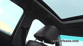 Brunette Teen 18+ Begs Stranger for Car Fuck in Voyeur POV Action