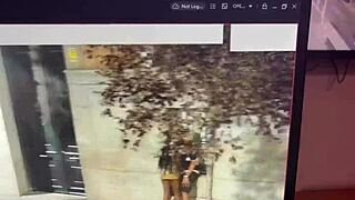 giving tender besitos kisses on throbbing penis in public outdoor street