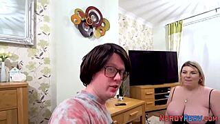 why does big tit slut gulp down nerd's throbbing dick so eagerly?