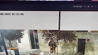 giving tender besitos kisses on throbbing penis in public outdoor street