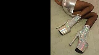 silver fishnets and high heel ankle boots look hot 🥵