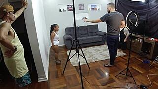 skinny latina's big ass gets pounded hard in wild orgy with backstage fetish fingering action