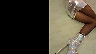 silver fishnets and high heel ankle boots look hot 🥵