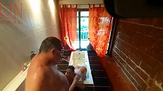 voyeur housewife shaves pussy in steamy shower