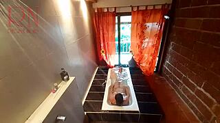 voyeur housewife shaves pussy in steamy shower