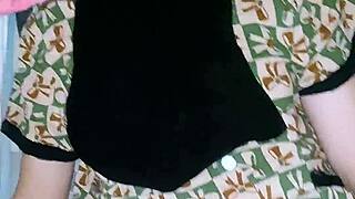 pregnant hijab helper relaxes in bedroom comfort