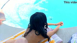 tia cyrus 19 yo cutie how's this poolside pov blowjob facial taste?