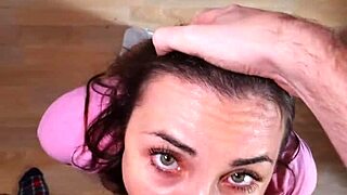 Innocent brunette stepsis gives sloppy pov blowjob cumshot facial