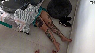 whoops, the cleaning lady bends over unaware on camera