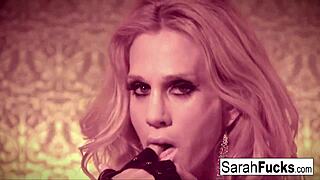 Hey, watch sexy Sarah Jessie finger her wet pussy in those hot leather gloves 😈🔥