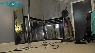 housewife milf vacuums sensually in sexy hobble boots and lingerie