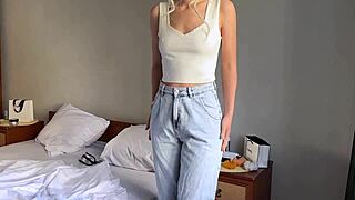 i help him cum quick in panties while boyfriend waits outside