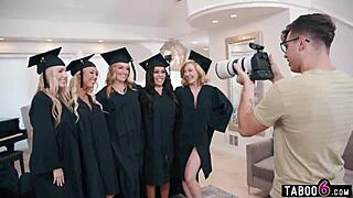 Milf graduation bash explodes into wild reverse gangbang orgy frenzy