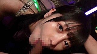Skinny Japanese babe gives nonstop sloppy blowjob and creampie pounding