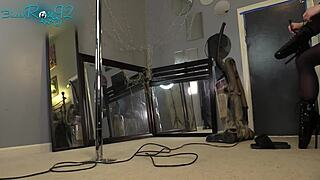 housewife milf vacuums sensually in sexy hobble boots and lingerie