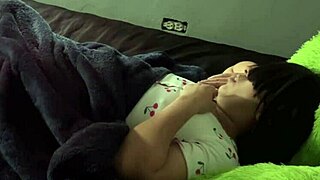 Brunette Masturbates Dripping Wet to Hot Lesbian Orgy Close-Up