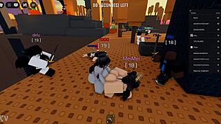 Huge futanari cock towers over her, dominating with relentless thrusts into pussy and ass in fierce lesbian power play.