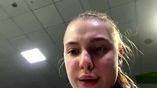 bouncing big natural tits and fat ass lead to horny gym orgasm masturbation with blonde bbw curves