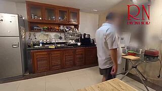 Morning kitchen chaos turns into wild striptease fun