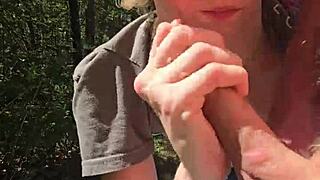 i'm out walking and my wife sneaks me a quick handjob under her skirt