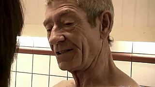 Old man fucks hairy teen pussy she rubs cock swallows hot jizz