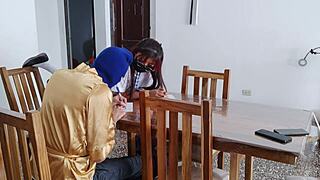 stepped into uniform at dude's place teasing big tits for sneaky sex