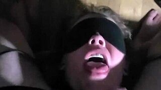 blindfolded milf bound and teased while jerking massive cock close-up no cum