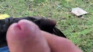 pulling pants down flashing my monster cock outdoors