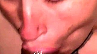 Slobbering deep on cock swallows rich creamy tit cum load