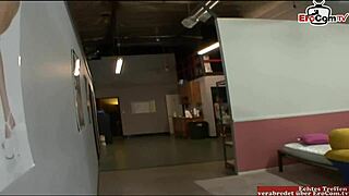 blonde slut in heels gets shaved pussy cumshot on natural tits