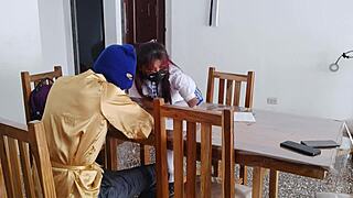 stepped into uniform at dude's place teasing big tits for sneaky sex