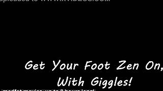 giggles teases with tattooed feet in sexy high heels close up