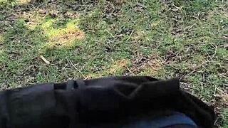 pulling pants down flashing my monster cock outdoors