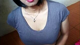 Shemale Savagely Rides Dildo After Wild Masturbation