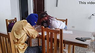 stepped into uniform at dude's place teasing big tits for sneaky sex